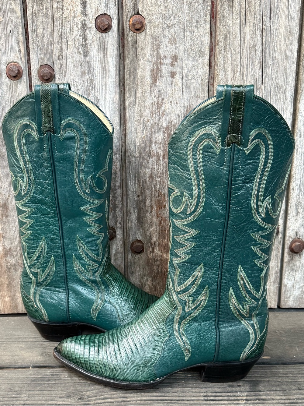 Gorgeous Green Vintage Larry Mahan Exotic Women's Cowboy Boots